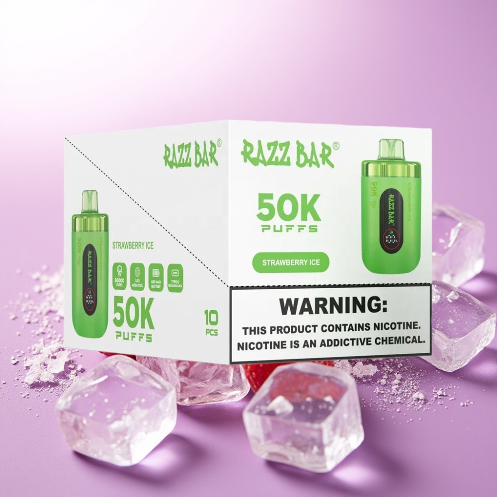 Razz Bar 50K Puffs Desechable Vape Fresa Helada - 50000 Puffs, Batería 650mAh, Recargable Tipo-C, 2% Nicotina