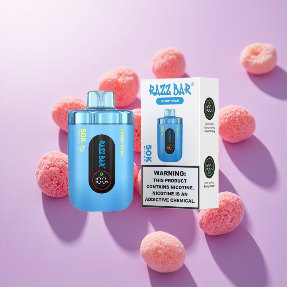 Razz Bar 50K Puffs Desechable Vape Osito de Goma – 50000 Caladas, Bobina Mesh 1.0 Ohm, Recargable Tipo-C, 2% Nicotina