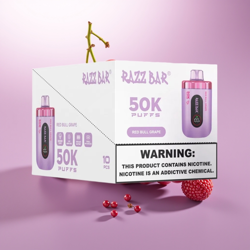Razz Bar 50K Puffs Desechable Vape Toronja Uva Roja – 50000 Caladas, Bobina Mesh 1.0 Ohm, Batería 650 Mah, Recargable Type-C, 2% Nicotina
