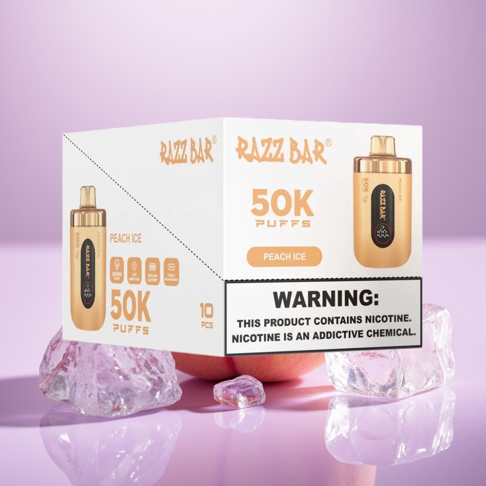 Razz Bar 50K Puffs Disposable Vape Melocotón Hielo con Batería 650mAh y Recarga Tipo-C