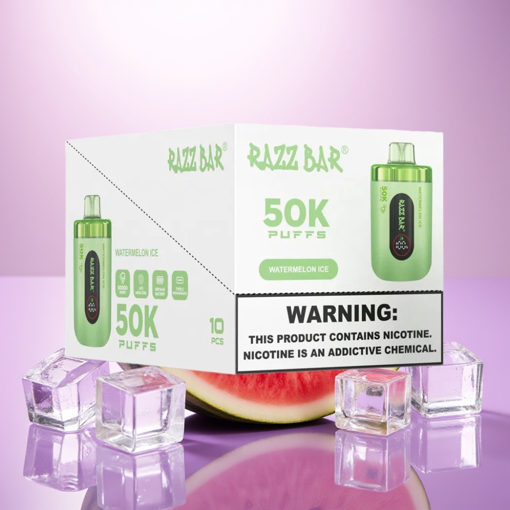 Razz Bar 50K Puffs Disposable Vape Sandía Hielo – 50000 Puffs, Tipo-C Recargable, 2% Nicotina
