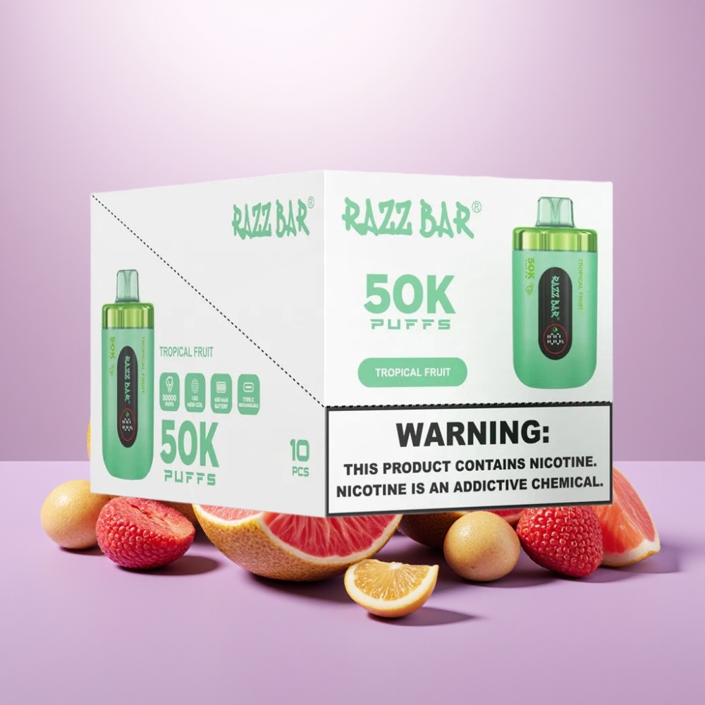 Razz Bar 50K Puffs Vape Desechable Fruta Tropical con Batería 650 mAh y Recargable Tipo-C
